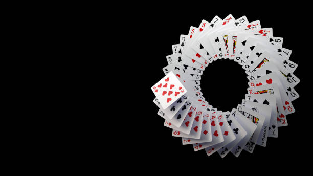 Modern White, Black And Red Playing Cards On Black Background. Empty Space.